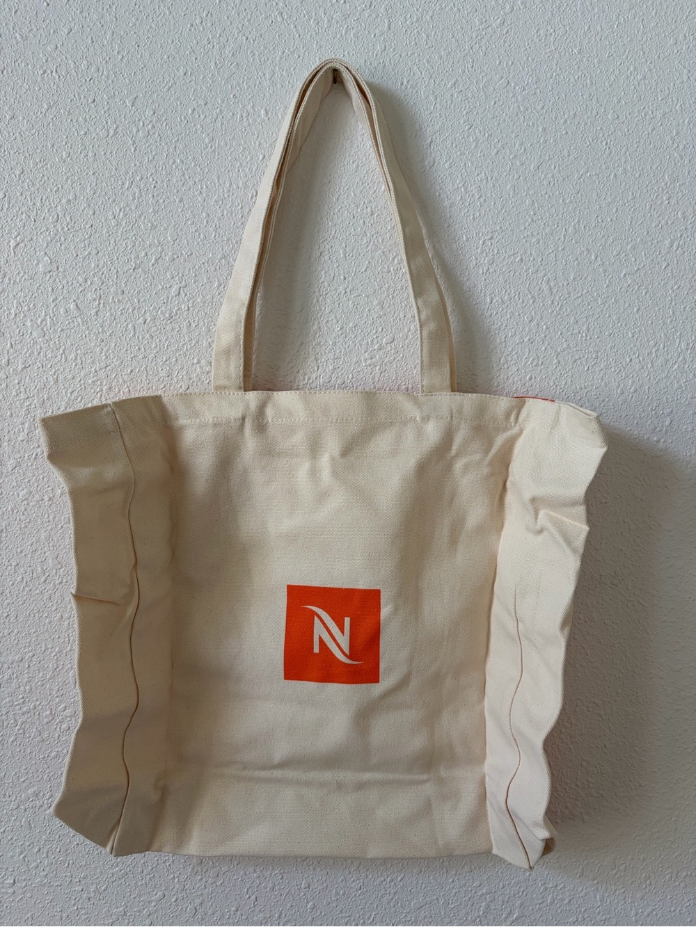 NESPRESSO Canvas Tote Bag Mandarin Orange Striped W/ Logo Colorful Beach Coffee